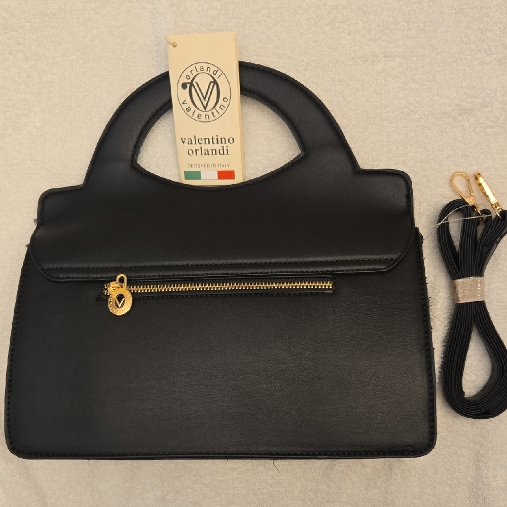 Valentino Orlandi Black Quilted Satchel with Gold Details - Picture 2 of 6